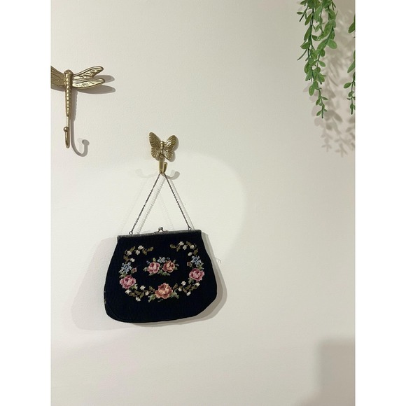 Vintage Custom Bags by Christine Needlepoint Floral Embroidered 1960s Clutch